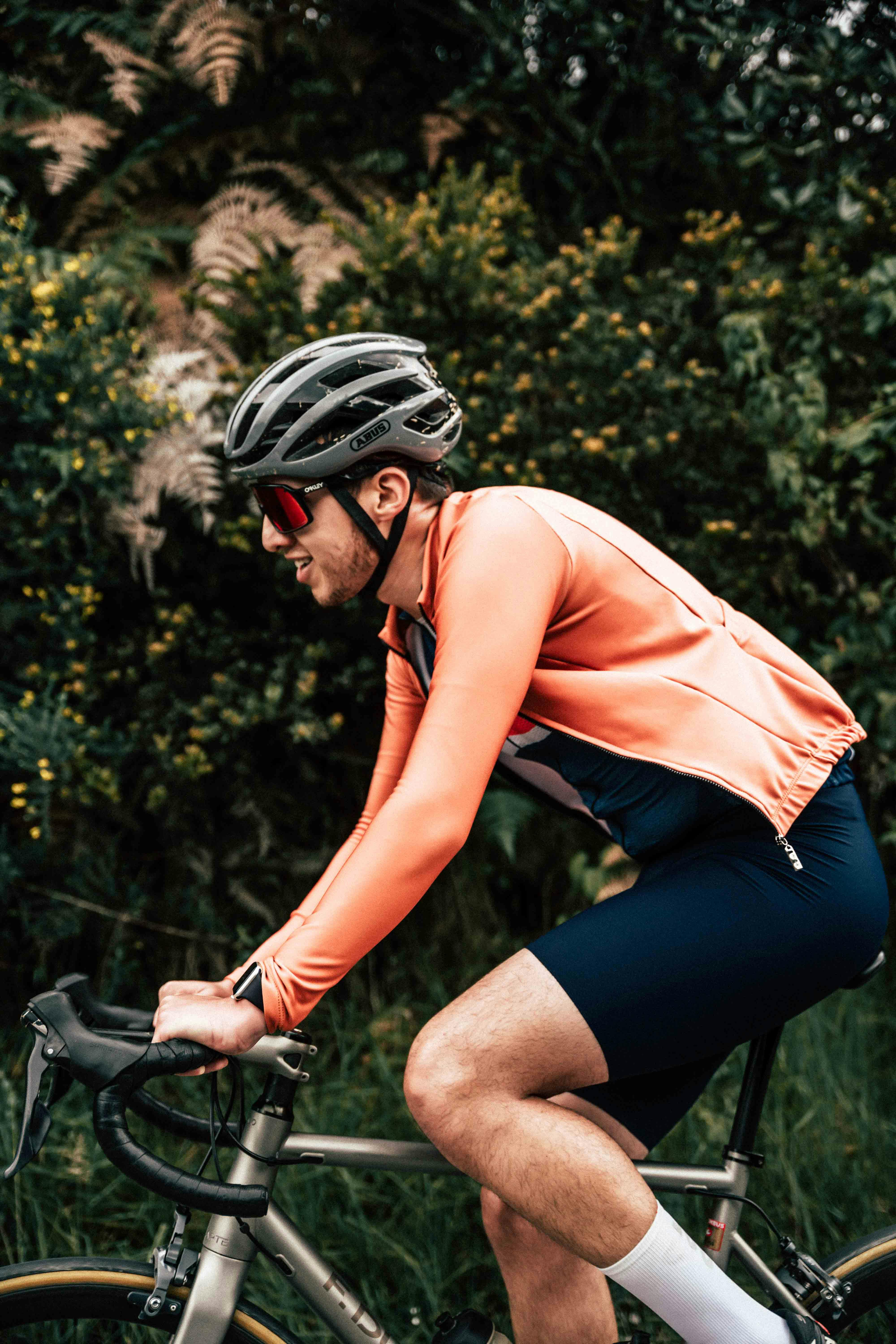 Male cyclist with determination and focus